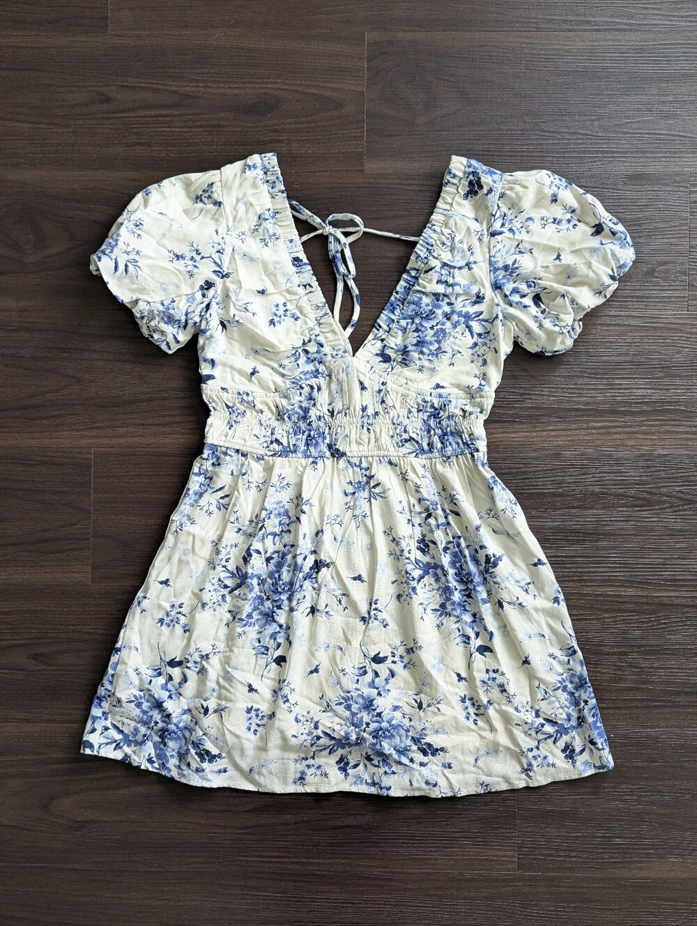 NWT Miami For Francesca's White Blue Babydoll Dress M Boho Prairie